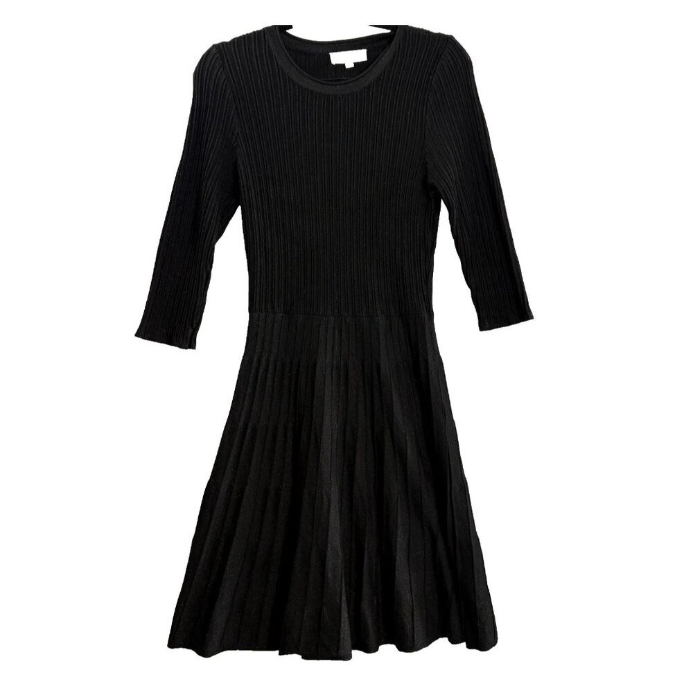 NANETTE LEPORE Women 3/4 Sleeve Pullover Metallic Fit Flare Dress Sz M Black